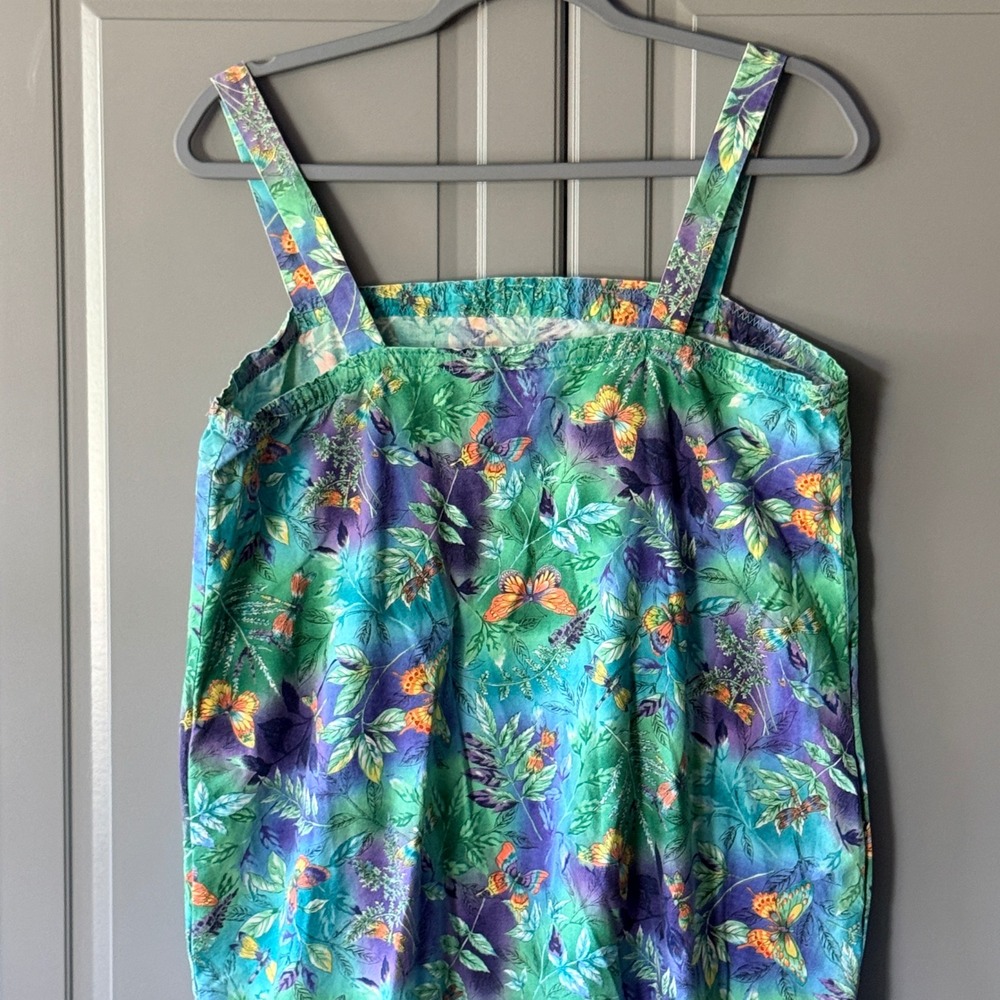 Vintage Whimsy Butterfly Dragonfly Print Drop Waist Sundress, Green Purple,S - Picture 6 of 10